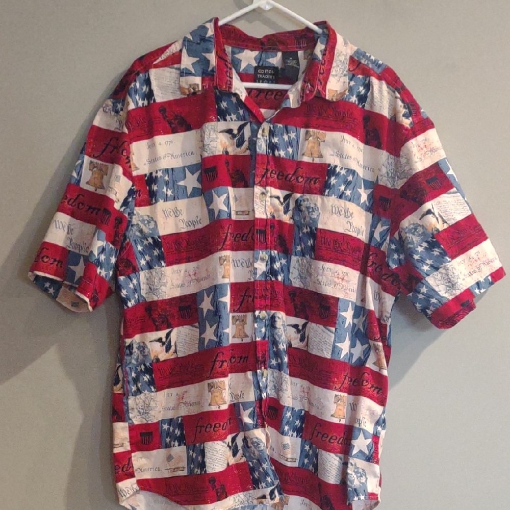 Cotton Traders Sport‎ Men's Xlg Freedom-Themed Button Down Casual Shirt